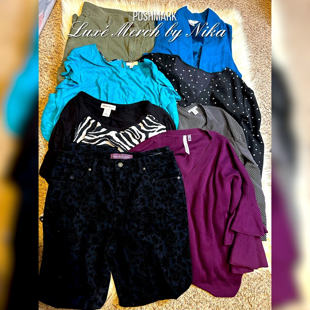 Women’s Clothes Bundle Size XL, 1X, 14, PL, 2X (8) pieces box